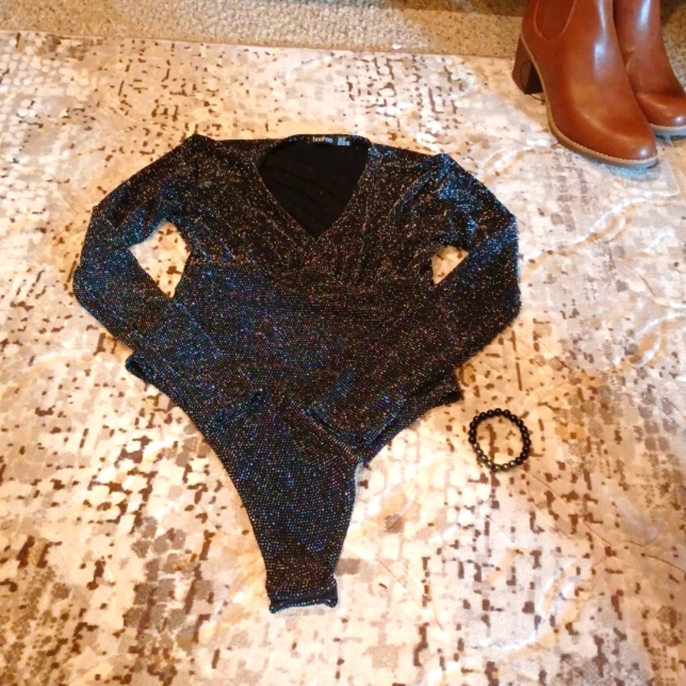 Elegant Black embellished bodysuit Small